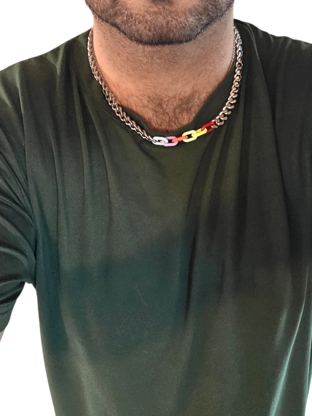 New Stainless Steel Necklace with Rainbow Link Accent